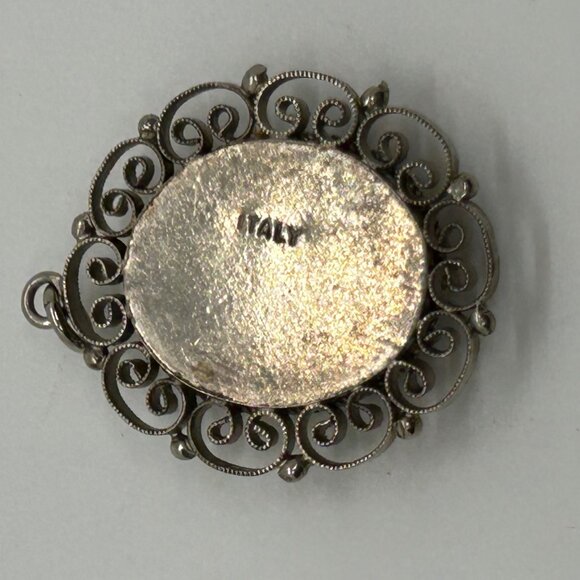 Vintage Italian Micro Mosaic Oval Pendant With Filigree Detailing Floral Design - Picture 5 of 14